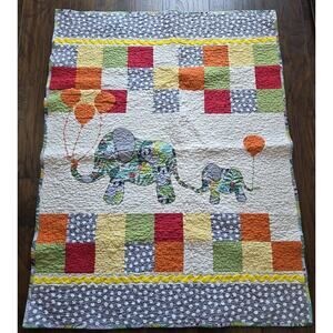 Baby Quilt Crib Blanket Elephants Mommy & Me 48" x 36" Patchwork Sloths Jungle